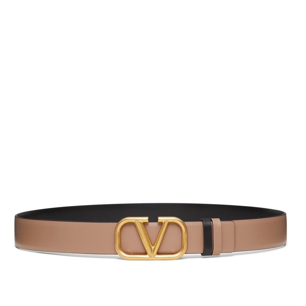 Valentino Garavani Tan Belt with Gold Logo